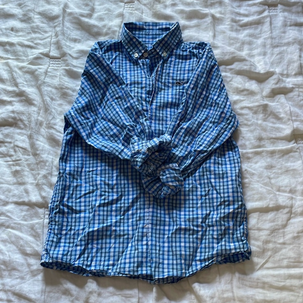 Vineyard Vines Blue and White Checkered Kids Button Down Shirt